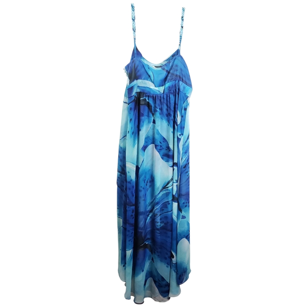 Coastal Resort Blue Floral Empire Waist High Low Dress Sz 6 Mermaid Ethereal - Picture 4 of 14